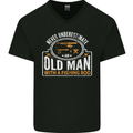 An Old Man With a Fishing Rod Fisherman Mens V-Neck Cotton T-Shirt Black