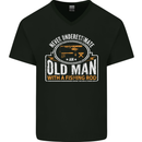 An Old Man With a Fishing Rod Fisherman Mens V-Neck Cotton T-Shirt Black