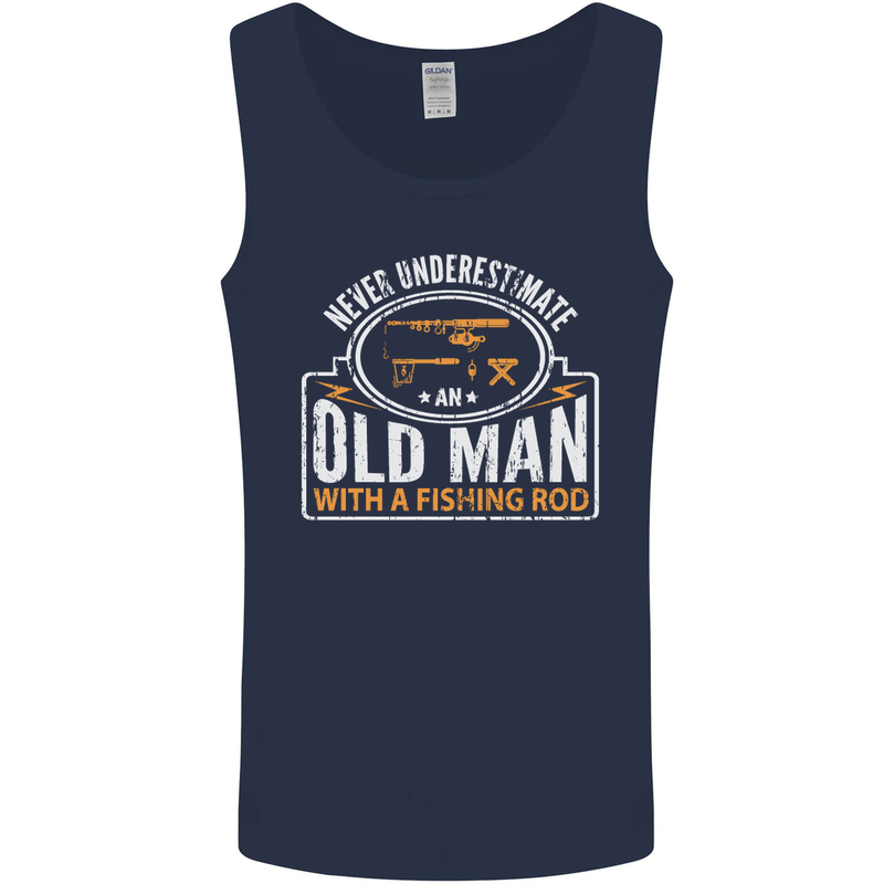 An Old Man With a Fishing Rod Fisherman Mens Vest Tank Top Navy Blue