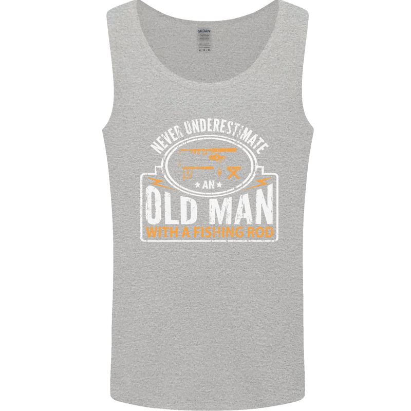 An Old Man With a Fishing Rod Fisherman Mens Vest Tank Top Sports Grey