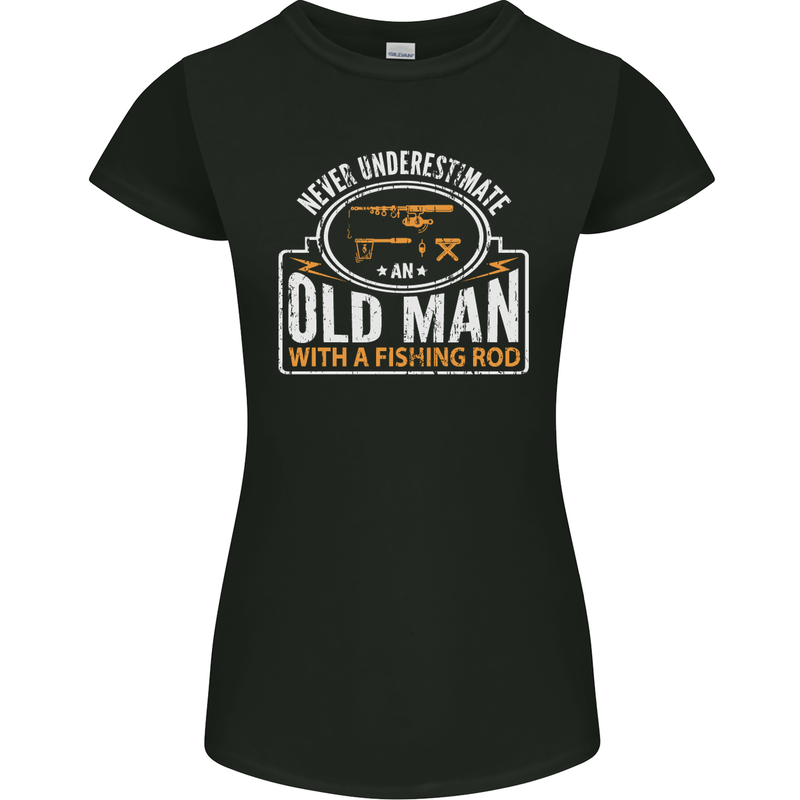 An Old Man With a Fishing Rod Fisherman Womens Petite Cut T-Shirt Black