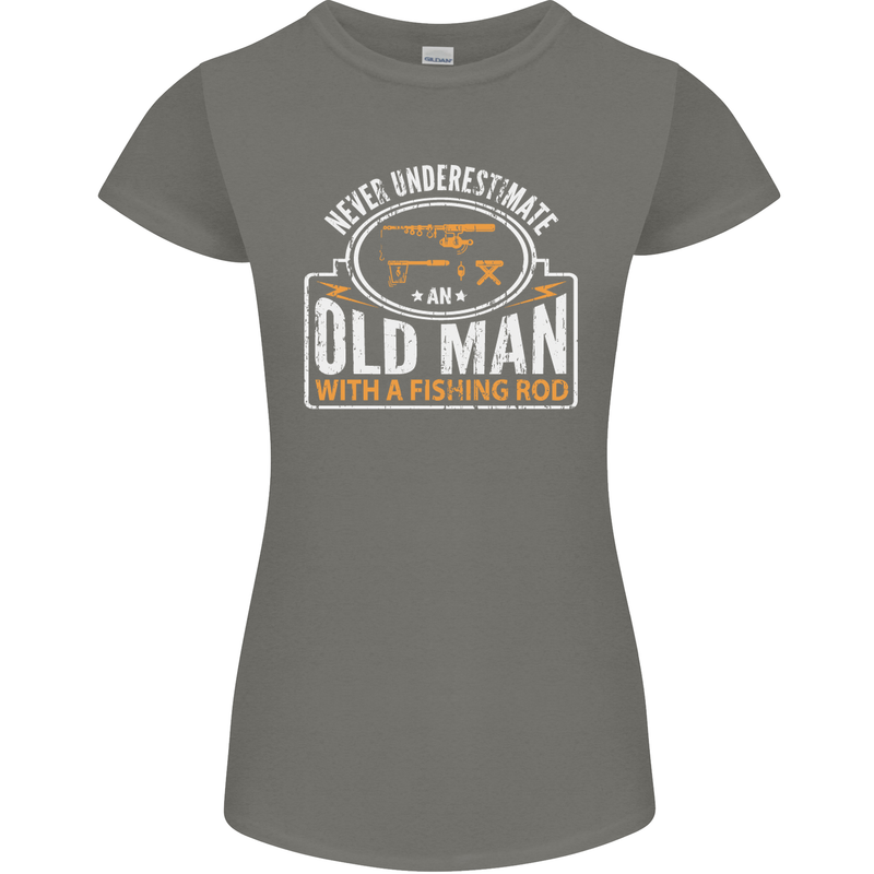 An Old Man With a Fishing Rod Fisherman Womens Petite Cut T-Shirt Charcoal