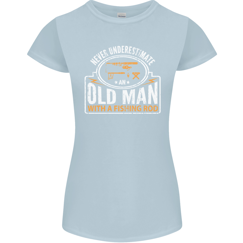 An Old Man With a Fishing Rod Fisherman Womens Petite Cut T-Shirt Light Blue