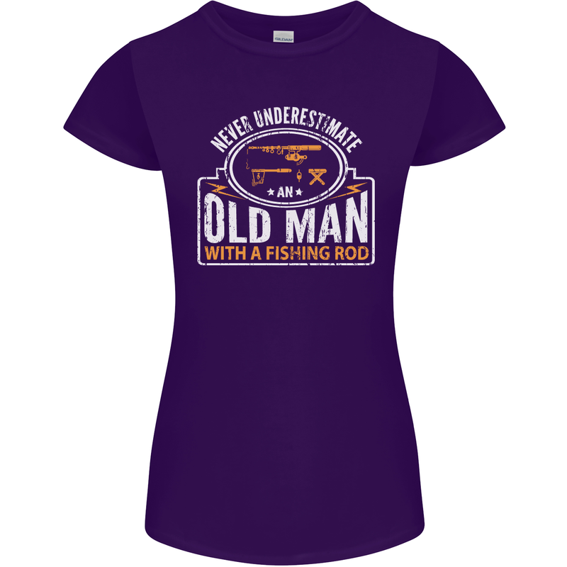An Old Man With a Fishing Rod Fisherman Womens Petite Cut T-Shirt Purple