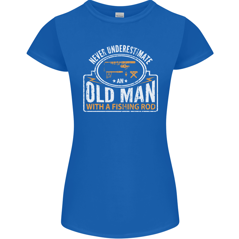 An Old Man With a Fishing Rod Fisherman Womens Petite Cut T-Shirt Royal Blue