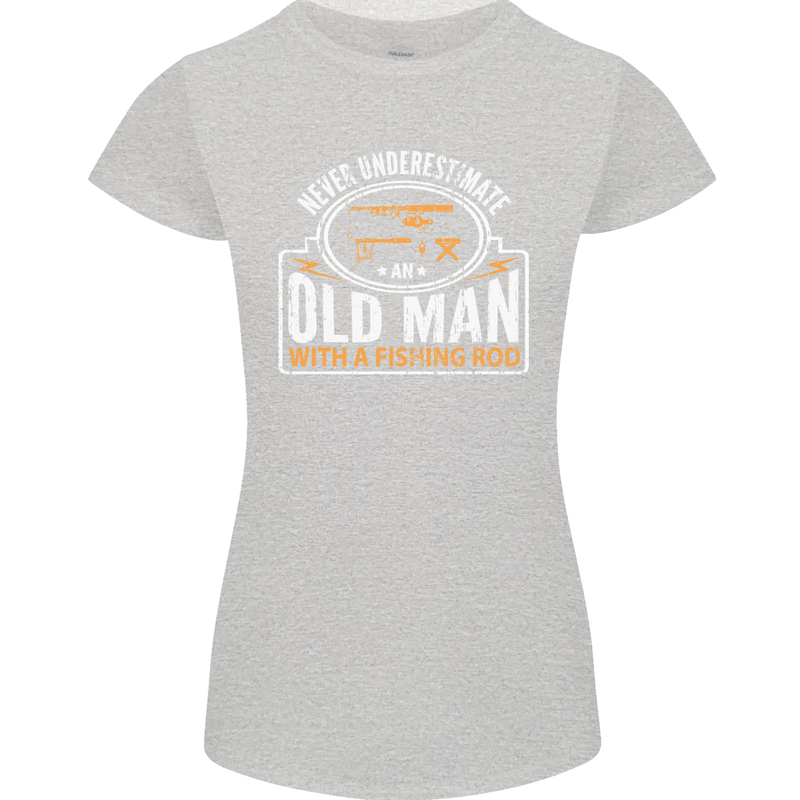 An Old Man With a Fishing Rod Fisherman Womens Petite Cut T-Shirt Sports Grey