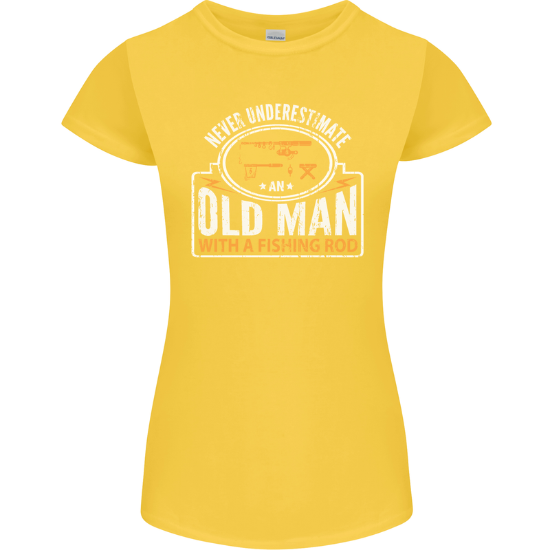 An Old Man With a Fishing Rod Fisherman Womens Petite Cut T-Shirt Yellow