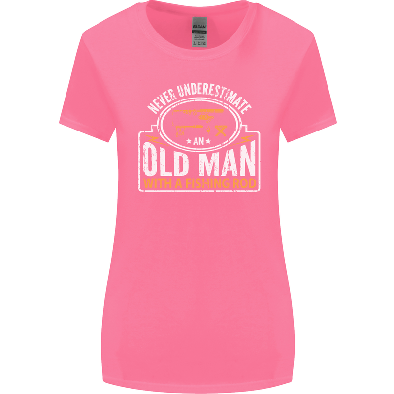 An Old Man With a Fishing Rod Fisherman Womens Wider Cut T-Shirt Azalea
