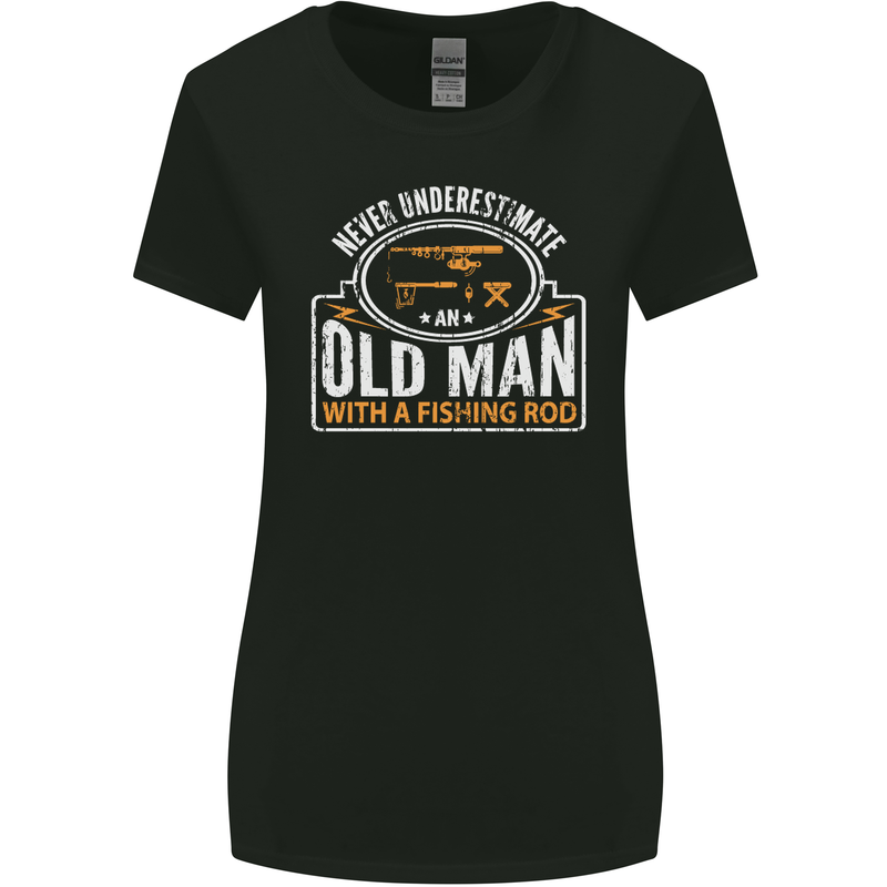 An Old Man With a Fishing Rod Fisherman Womens Wider Cut T-Shirt Black