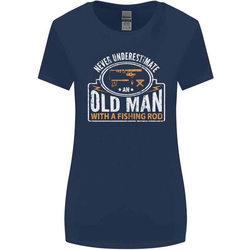 An Old Man With a Fishing Rod Fisherman Womens Wider Cut T-Shirt Navy Blue