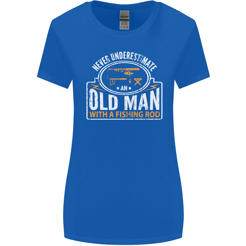 An Old Man With a Fishing Rod Fisherman Womens Wider Cut T-Shirt Royal Blue