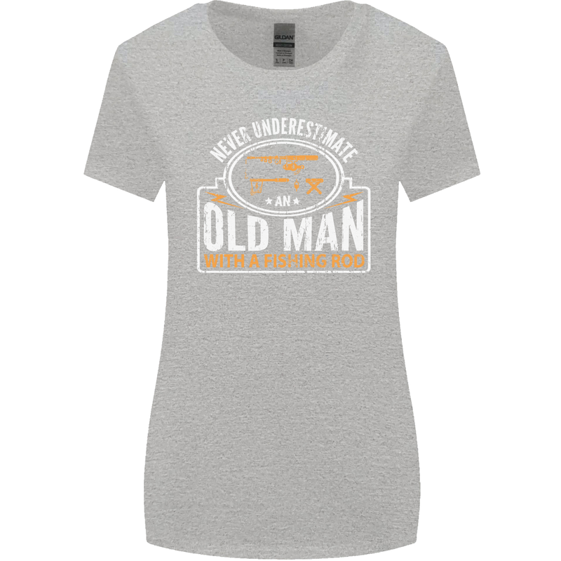 An Old Man With a Fishing Rod Fisherman Womens Wider Cut T-Shirt Sports Grey