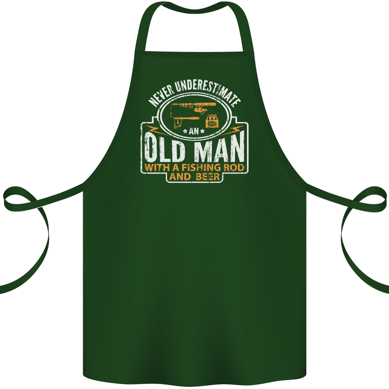An Old Man With a Fishing Rod & Beer Funny Cotton Apron 100% Organic Forest Green