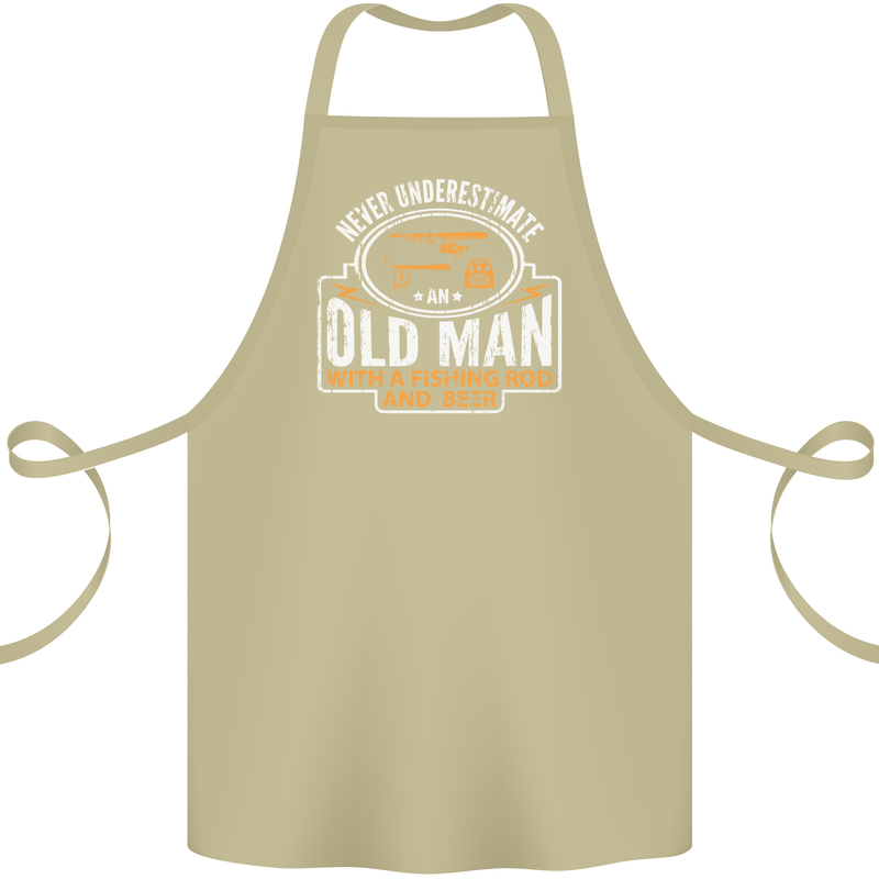 An Old Man With a Fishing Rod & Beer Funny Cotton Apron 100% Organic Khaki