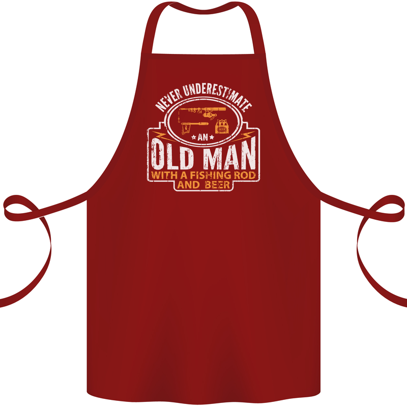 An Old Man With a Fishing Rod & Beer Funny Cotton Apron 100% Organic Maroon