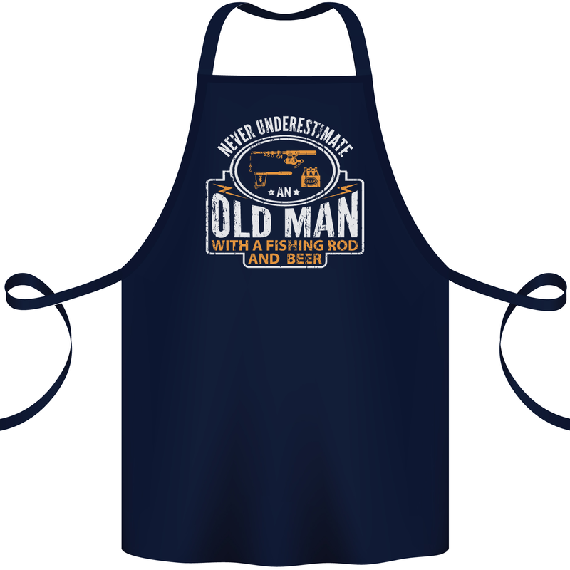 An Old Man With a Fishing Rod & Beer Funny Cotton Apron 100% Organic Navy Blue