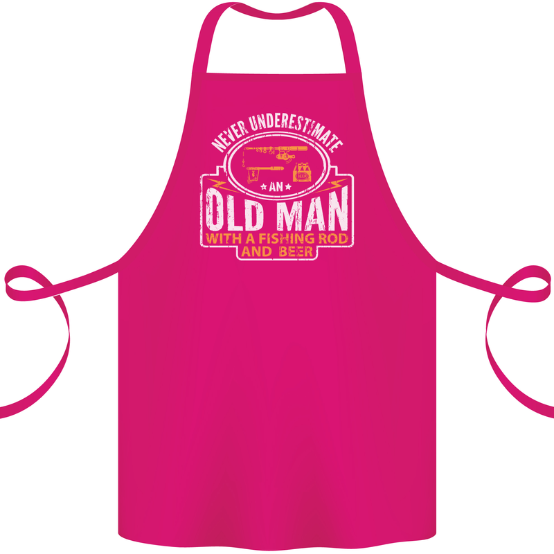 An Old Man With a Fishing Rod & Beer Funny Cotton Apron 100% Organic Pink