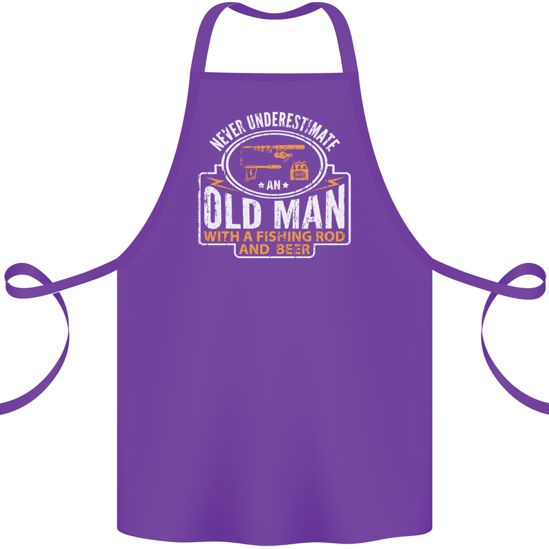 An Old Man With a Fishing Rod & Beer Funny Cotton Apron 100% Organic Purple