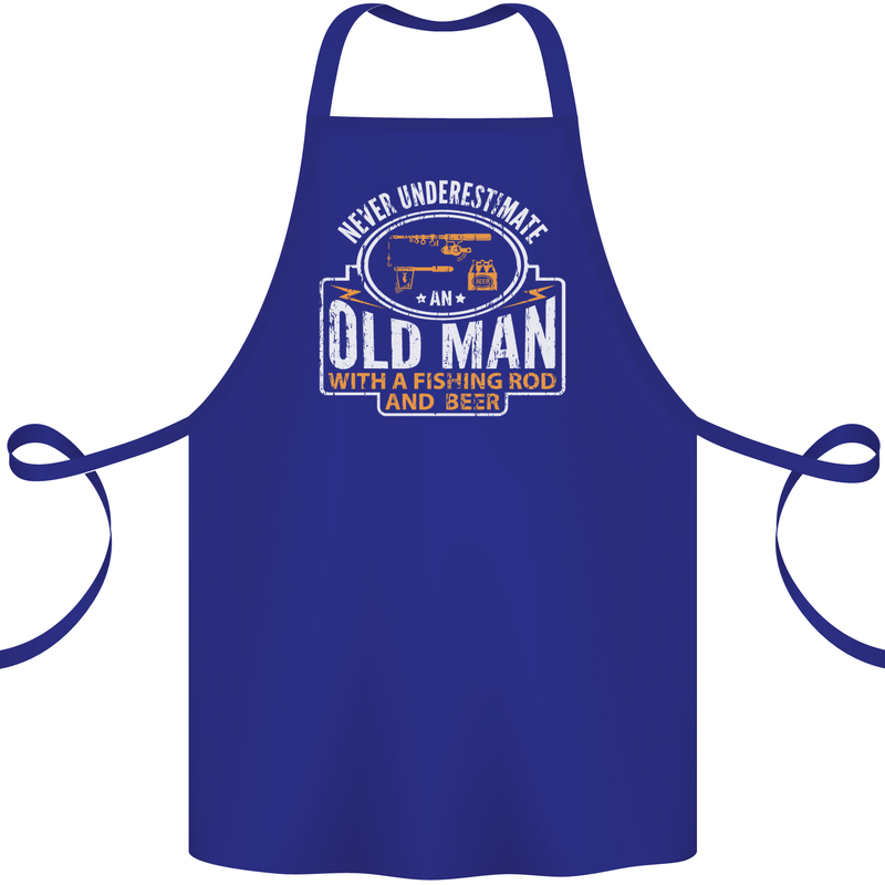 An Old Man With a Fishing Rod & Beer Funny Cotton Apron 100% Organic Royal Blue