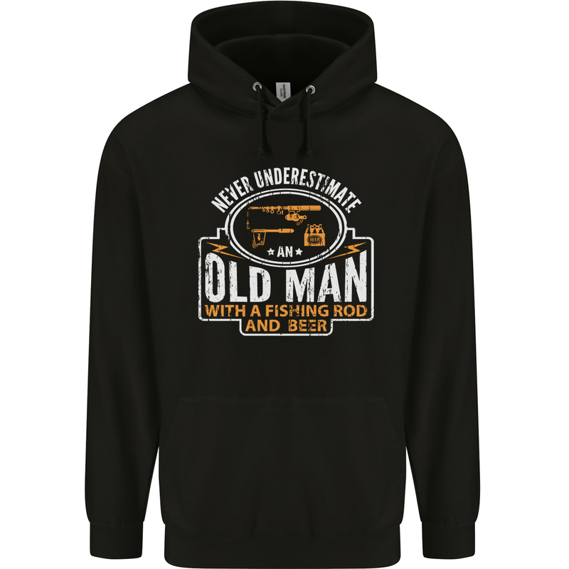 An Old Man With a Fishing Rod & Beer Funny Mens 80% Cotton Hoodie Black