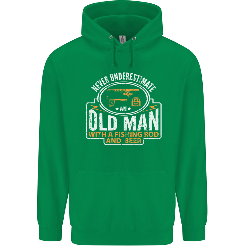 An Old Man With a Fishing Rod & Beer Funny Mens 80% Cotton Hoodie Irish Green