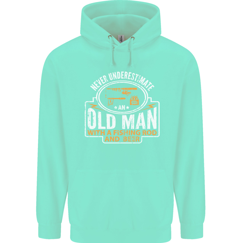 An Old Man With a Fishing Rod & Beer Funny Mens 80% Cotton Hoodie Peppermint
