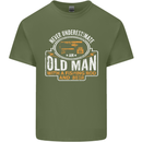 An Old Man With a Fishing Rod & Beer Funny Mens Cotton T-Shirt Tee Top Military Green