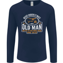An Old Man With a Fishing Rod & Beer Funny Mens Long Sleeve T-Shirt Navy Blue