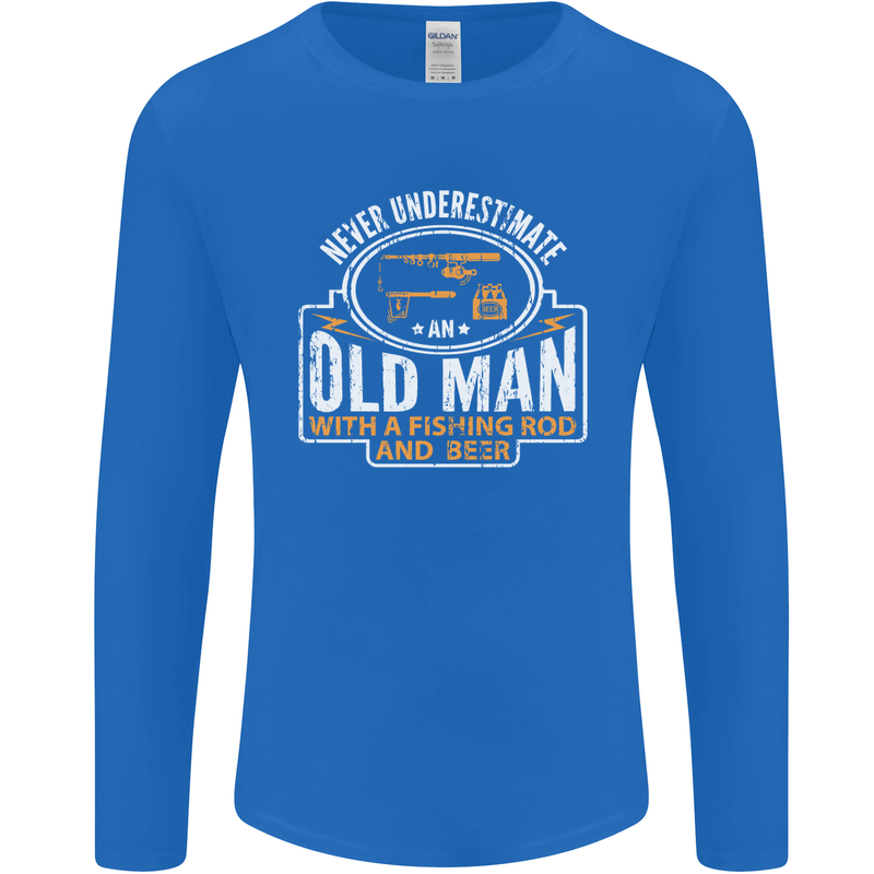 An Old Man With a Fishing Rod & Beer Funny Mens Long Sleeve T-Shirt Royal Blue