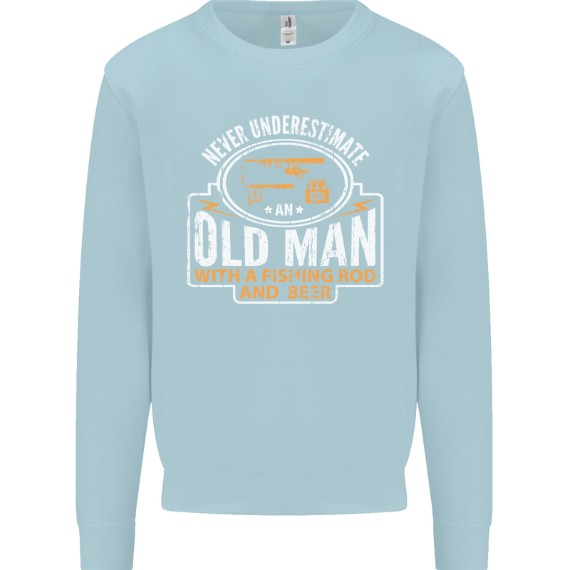 An Old Man With a Fishing Rod & Beer Funny Mens Sweatshirt Jumper Light Blue