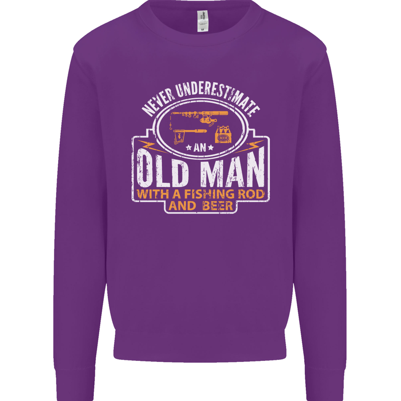 An Old Man With a Fishing Rod & Beer Funny Mens Sweatshirt Jumper Purple