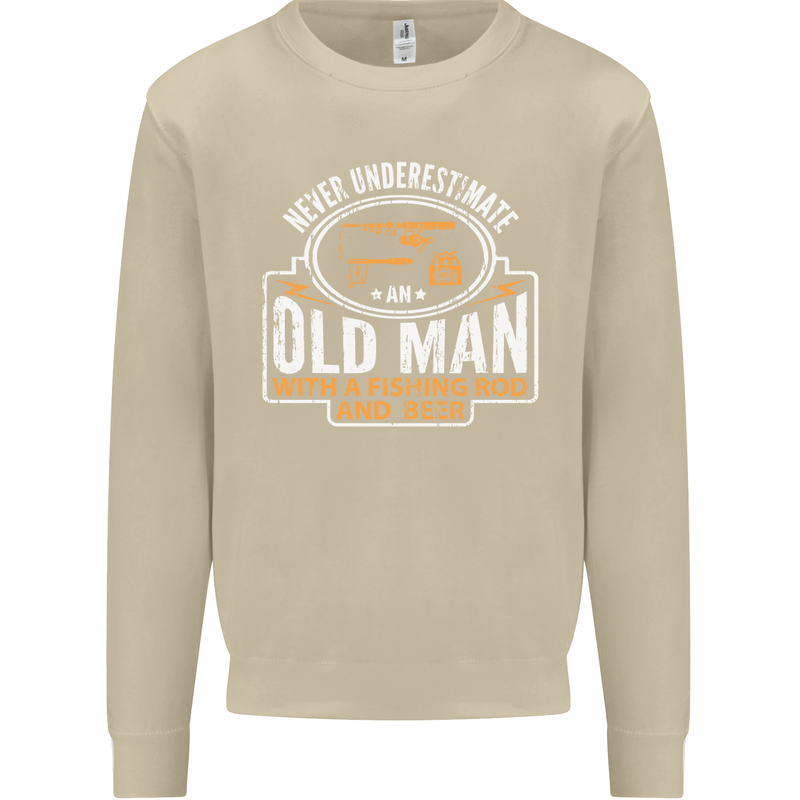 An Old Man With a Fishing Rod & Beer Funny Mens Sweatshirt Jumper Sand