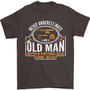 An Old Man With a Fishing Rod & Beer Funny Mens T-Shirt Cotton Gildan Dark Chocolate