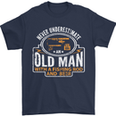 An Old Man With a Fishing Rod & Beer Funny Mens T-Shirt Cotton Gildan Navy Blue