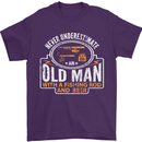 An Old Man With a Fishing Rod & Beer Funny Mens T-Shirt Cotton Gildan Purple