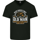 An Old Man With a Fishing Rod & Beer Funny Mens V-Neck Cotton T-Shirt Black