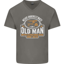 An Old Man With a Fishing Rod & Beer Funny Mens V-Neck Cotton T-Shirt Charcoal