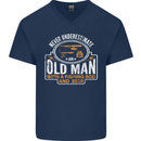 An Old Man With a Fishing Rod & Beer Funny Mens V-Neck Cotton T-Shirt Navy Blue