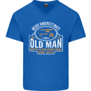 An Old Man With a Fishing Rod & Beer Funny Mens V-Neck Cotton T-Shirt Royal Blue