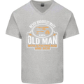 An Old Man With a Fishing Rod & Beer Funny Mens V-Neck Cotton T-Shirt Sports Grey