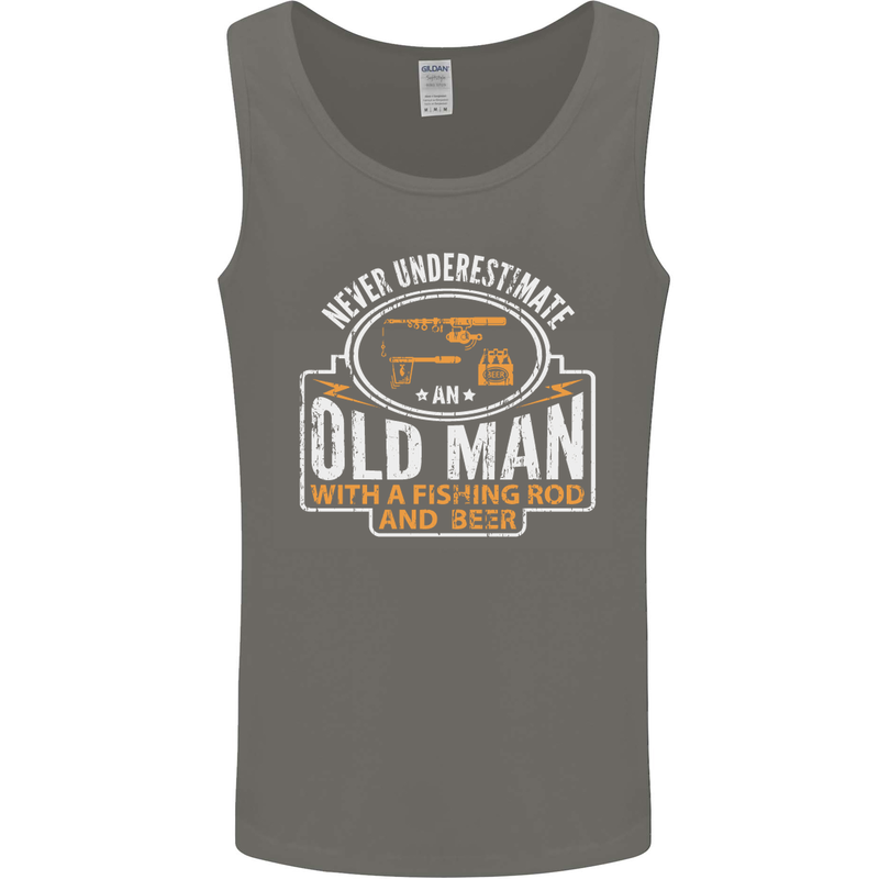An Old Man With a Fishing Rod & Beer Funny Mens Vest Tank Top Charcoal