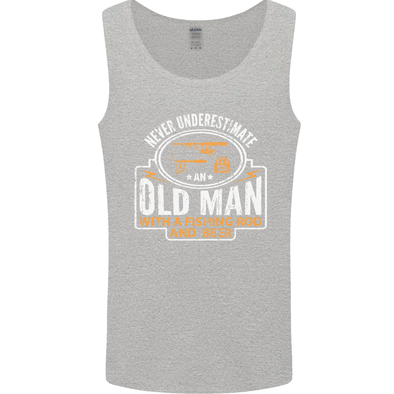 An Old Man With a Fishing Rod & Beer Funny Mens Vest Tank Top Sports Grey