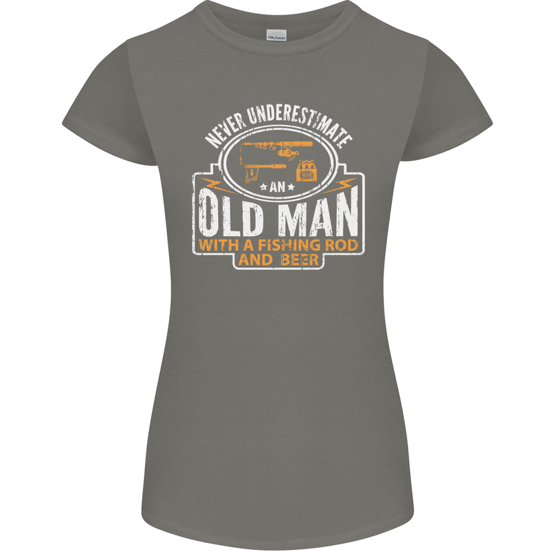 An Old Man With a Fishing Rod & Beer Funny Womens Petite Cut T-Shirt Charcoal