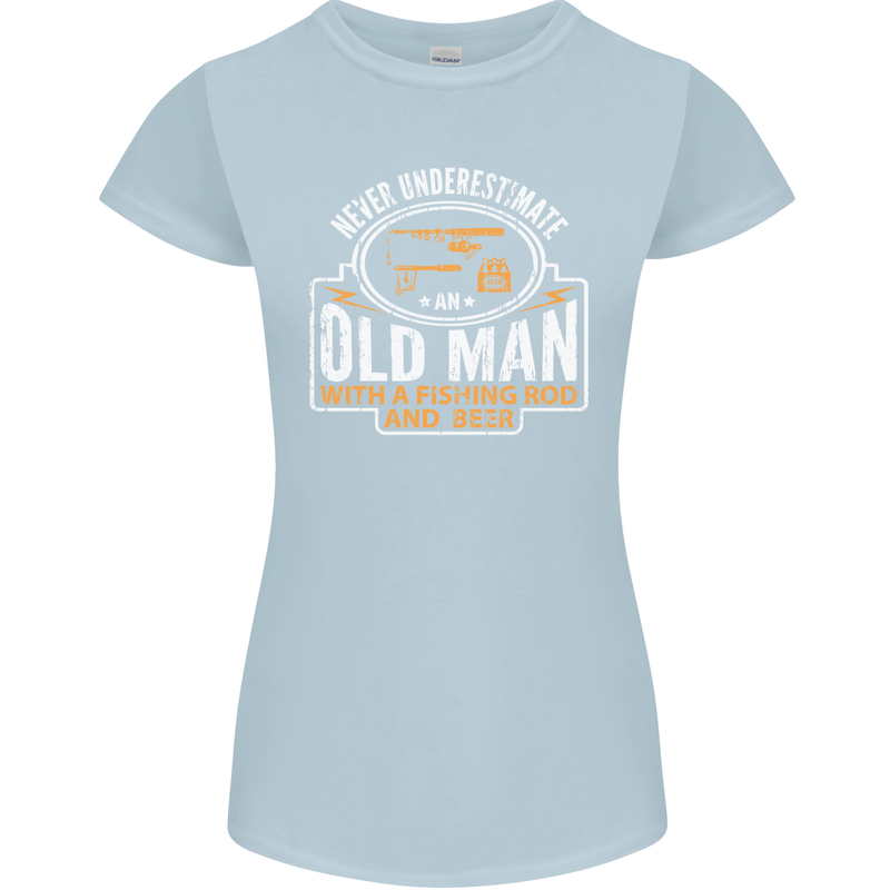 An Old Man With a Fishing Rod & Beer Funny Womens Petite Cut T-Shirt Light Blue