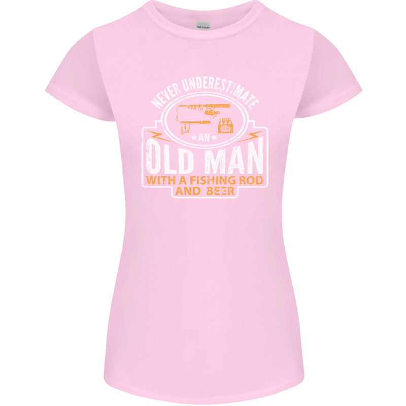 An Old Man With a Fishing Rod & Beer Funny Womens Petite Cut T-Shirt Light Pink