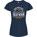 An Old Man With a Fishing Rod & Beer Funny Womens Petite Cut T-Shirt Navy Blue