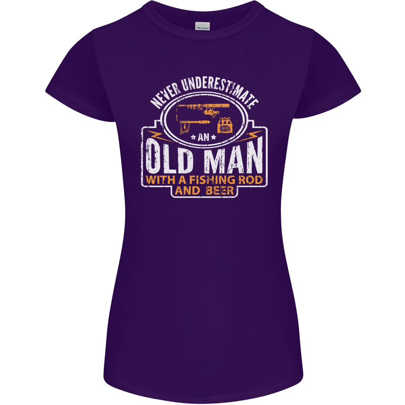An Old Man With a Fishing Rod & Beer Funny Womens Petite Cut T-Shirt Purple