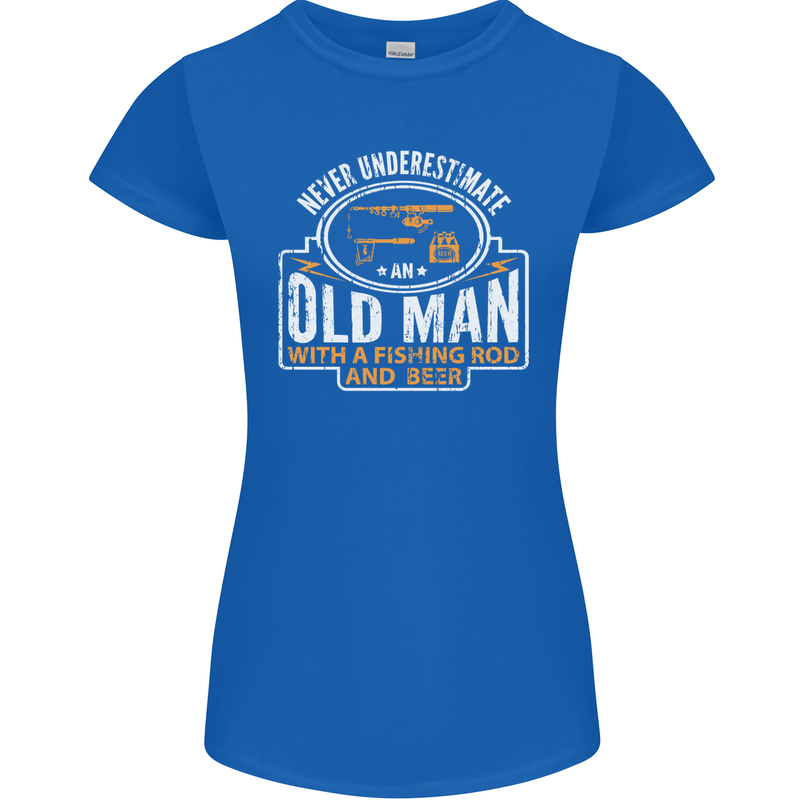 An Old Man With a Fishing Rod & Beer Funny Womens Petite Cut T-Shirt Royal Blue