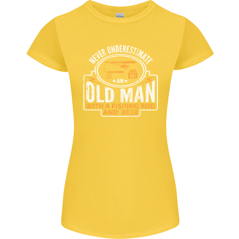 An Old Man With a Fishing Rod & Beer Funny Womens Petite Cut T-Shirt Yellow