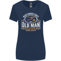 An Old Man With a Fishing Rod & Beer Funny Womens Wider Cut T-Shirt Navy Blue
